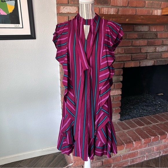 Kimora Lee Simmons Striped Ruffle Sleeve Mini Dress Sz 8 - Picture 1 of 10